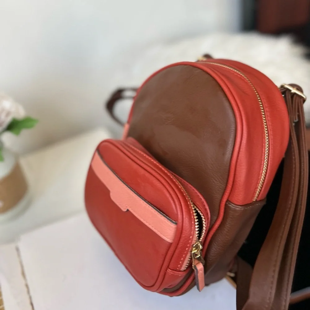 Elegant Red and Brown Women's backpack Bag new